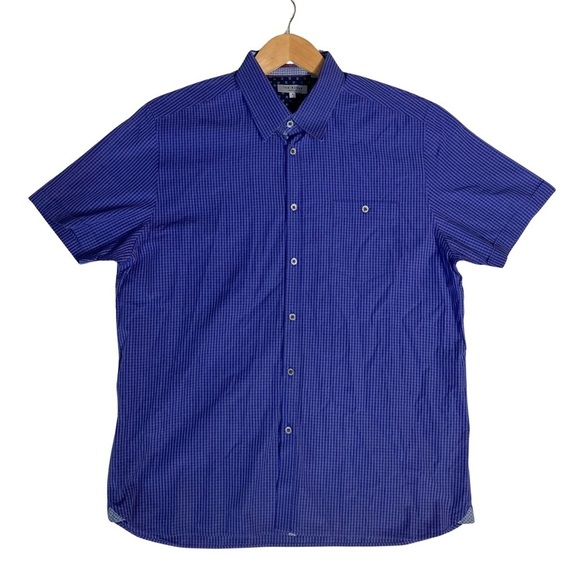 Ted Baker Men's Shirt Sz XL Blue Button Up Short Sleeve 100% Cotton‎ - Picture 1 of 7
